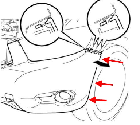 the scheme of fastening of the front bumper 40 XU Toyota Highlander (2008-2013)